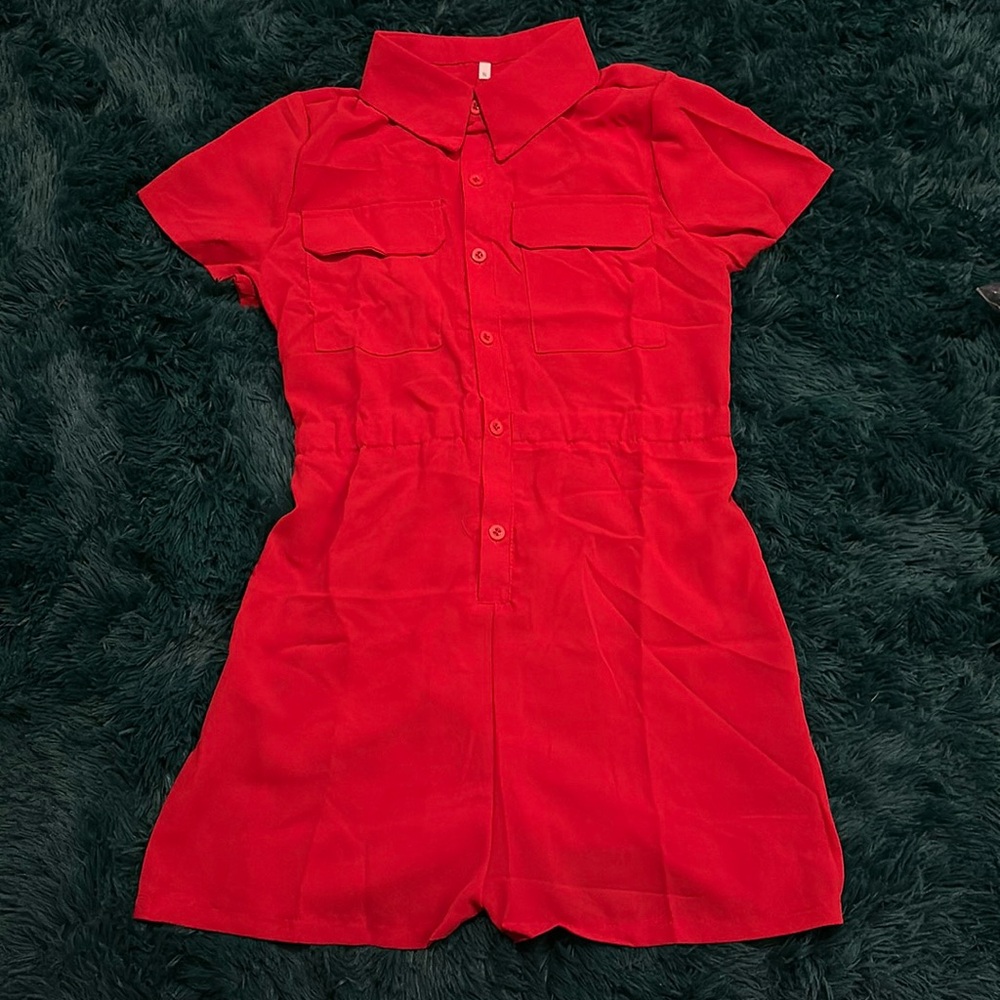 Red shorts romper